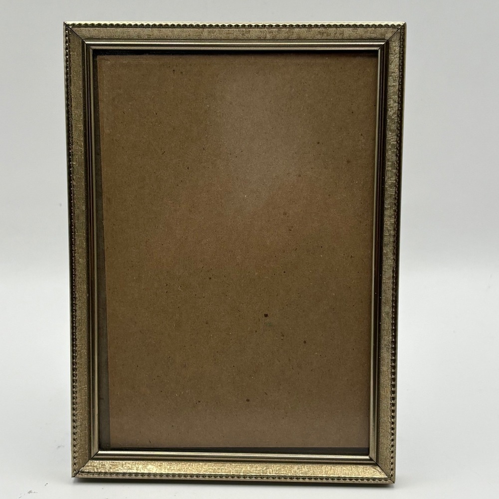 Vtg Intercraft Gold Brass Beaded Photo Frame 5X7 Cottagecore Desk Decor MCM